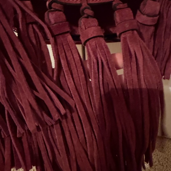 Vintage Burgundy Suede Fringe Bag - Picture 4 of 16